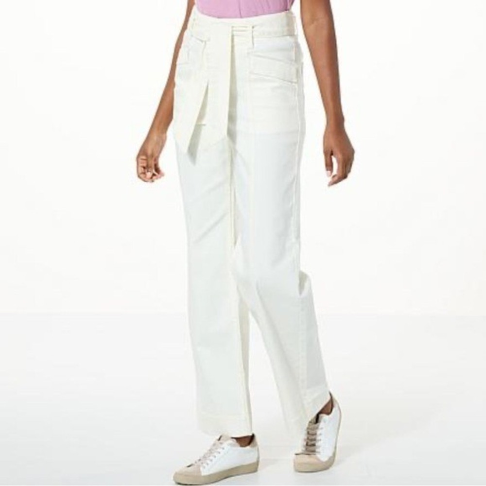 G by Giuliana Women's Denim Twill High Waist Wide-Leg Pant Ivory - 8